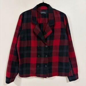 Zara Red & Black Plaid Tartan Blazer, Size Large
